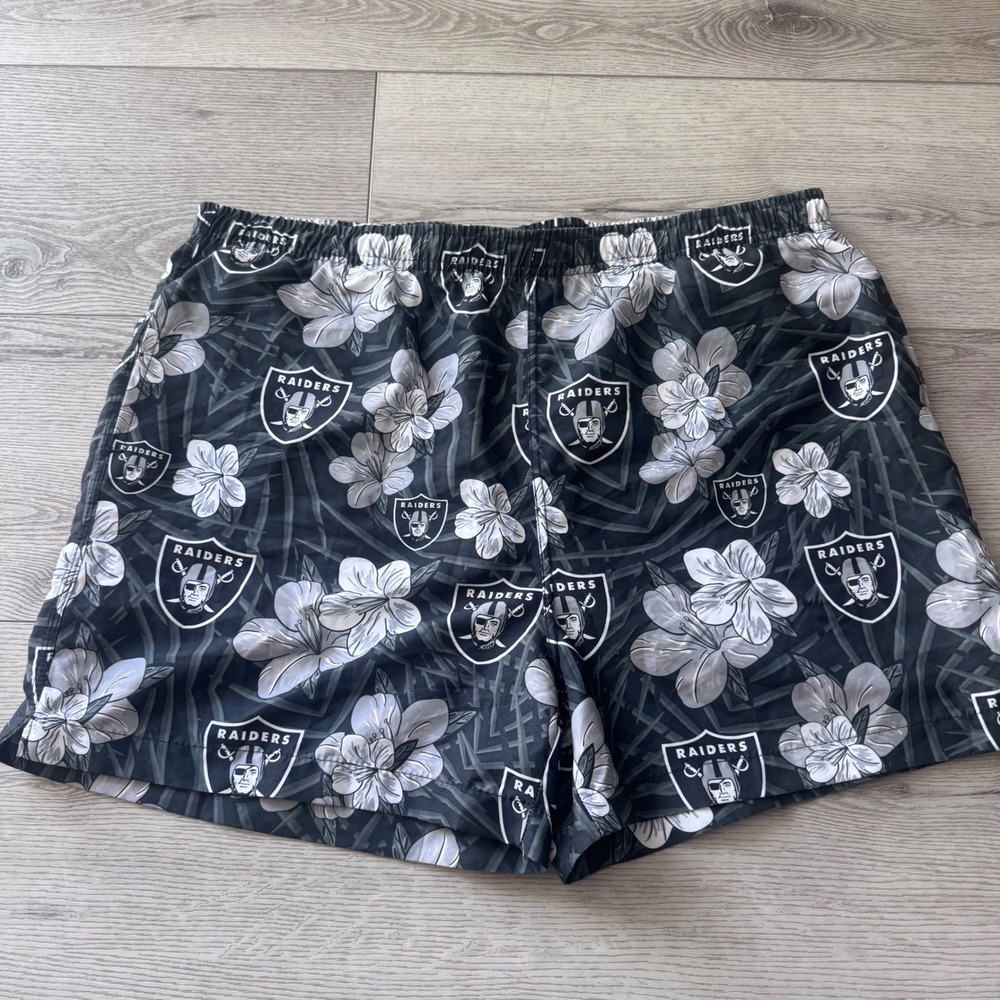 NFL Team Apparel Las Vegas Raiders Floral Hibiscus Swim Trunks Mens 2XL Black